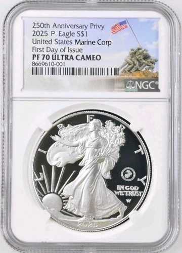 2025年 P シルバーイーグル 米海兵隊 250 個哨戒部隊 NGC PF70 初日発行 先行販売