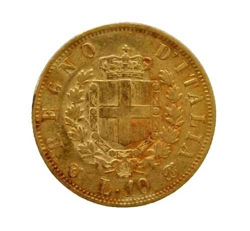 1863 T BN イタリア 10リラ金貨 KM #9.2 .900 純度 .0933 AGW 高品位地金｜WORLD RESOURCE【QUEEN店】