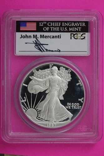 1987年 S PR 70 シルバー アメリカンイーグル メルカンティ シグネチャー PCGS 認定スラブ 354｜WORLD RESOURCE【QUEEN店】