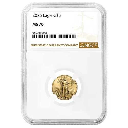 2025年 5ドル アメリカン ゴールド イーグル 1/10オンス NGC MS70 ブラウンラベル