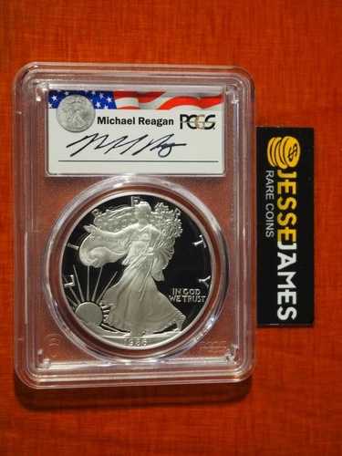 1986年 Sプルーフ シルバーイーグル PCGS PR70 DCAM マイケル・レーガン直筆サイン入り レガシーシリーズ