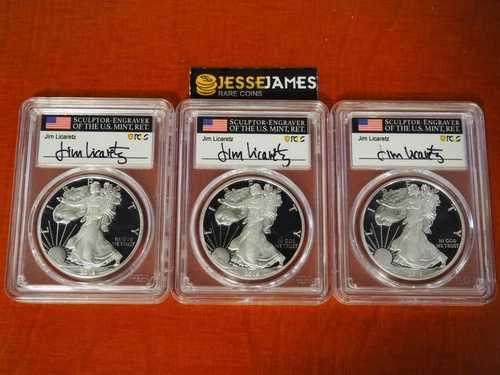 2019 S プルーフ シルバー イーグル PCGS PR70 DCAM LICARETZ サイン入り FDI 3 コイン ロケーションセット