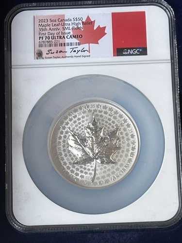 2023年 5オンス カナダドル 50 メープルリーフ PF 70 ウルトラハイレリーフ 35周年記念 SML FieldsFDOI|WORLD RESOURCE【QUEEN店】