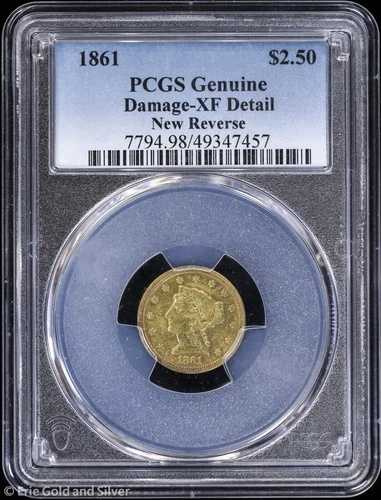 1861年 2.50ドル ゴールド リバティ ヘッドクォーターイーグル PCGS 純正 XF 詳細 | 裏面新品