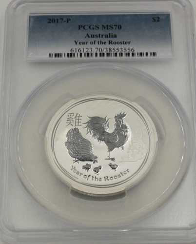 (POP 4) 2017-P PCGS MS70 オーストラリア 酉年 2オンス .999 銀貨