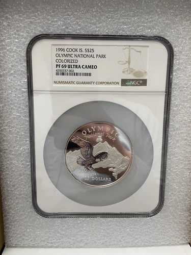 1996年 クックス島 銀貨 .999ドル 25ドル オリンピック国立公園 カラー化 NGC PF 69 5オンス