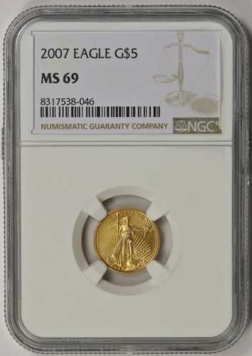 2007 ゴールドイーグル 5 ドル 10 分の 1 オンス MS 69 NGC 1/10 オンス。