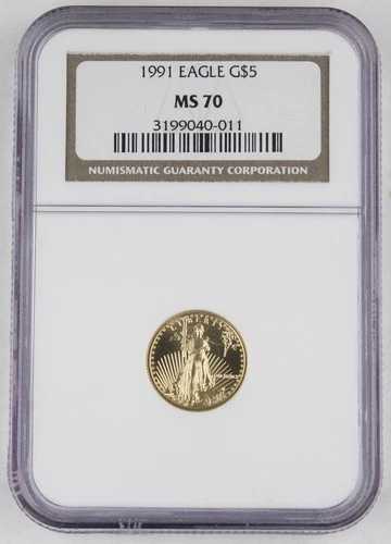1991年 5ドル 1/10オンス ゴールド アメリカンイーグル 未流通コイン NGC MS70 KEY 日付