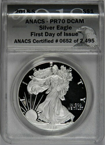 2018-S プルーフ シルバー アメリカンイーグル ~ ANACS PR70 ~ 発行初日