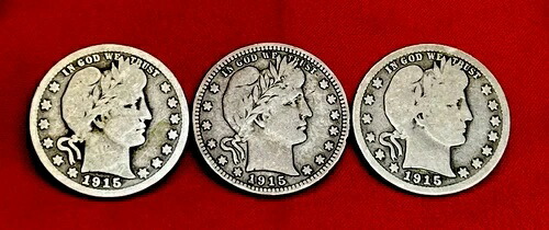 シルバーバーバークォーター 3枚セット 25セント: 1915 P、D & S