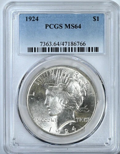 1924年 ピース シルバードル MS64 PCGS 鑑定済み 1ドルコイン 7363