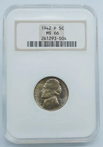 1942-P ジェファーソン銀貨 戦時ニッケル NGC MS 66 旧ホルダー - U854