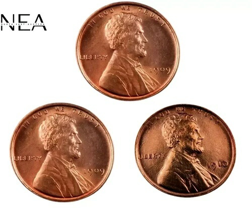 1909 VDB + 1909 + 1910 リンカーン ウィート ペニー セント ロット ~ ジェム BU (赤) ~ 3 枚セット