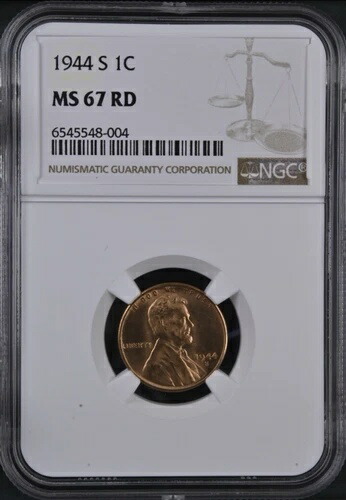 1944-S RD 1C リンカーン小麦 1セント NGC MS67RD 6545548-004
