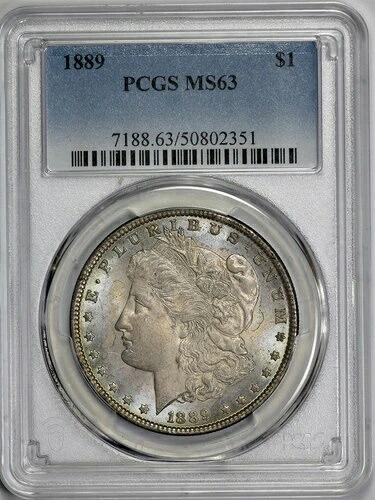 1889年製 モルガンシルバー 1ドル PCGS MS 63 ソフトパステル調