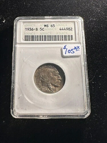 1936年製 S バッファローニッケル ANACS MS 65 982