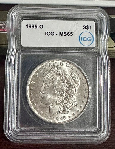 1885-O 1ドルモルガン銀貨 ICG - MS65