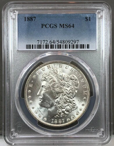 1887年 1米ドル モーガンシルバードル PCGS MS64-