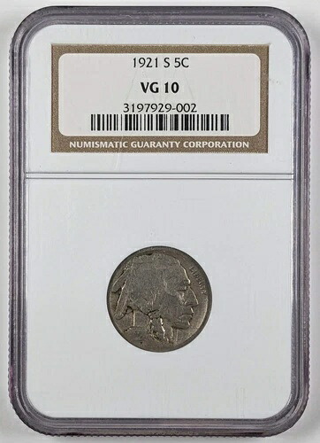 1921年 S バッファローニッケル NGC VG10
