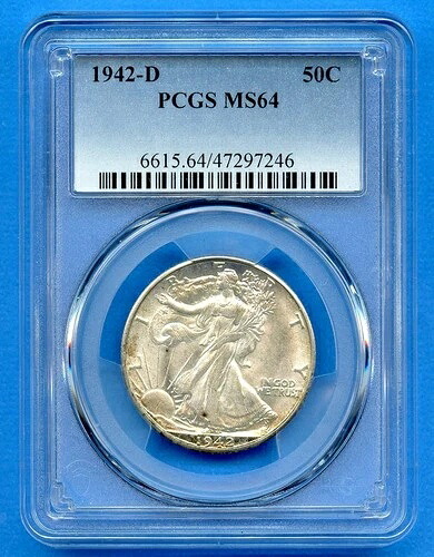 1942 D PCGS MS64 ウォーキング・リバティ シルバー ハーフドル 50セント 米国造幣局コイン 1942-D