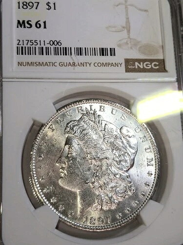 1897年 モーガンドル NGC MS61 ナイスホワイトコイン グレート注目の光沢のあるコイン!-