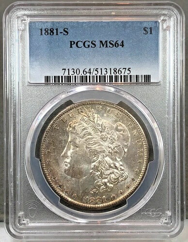 1881-S 米国 $1 モルガン銀貨 PCGS MS64 ~ トーン加工