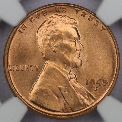 1945-D 1セント リンカーン・ウィート・セント - NGC MS 67 RD