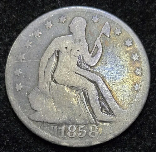 本物の1858年製 50セント銀貨 ヌードリバティ座像?? ホーボー彫刻入りトイレハーフドル??