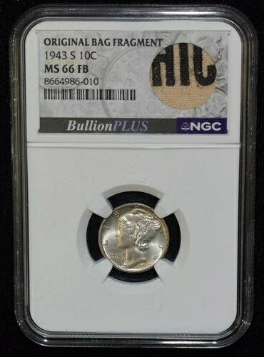 1943-S NGC MS66 FB 10C マーキュリーシルバーダイム オリジナルバッグの破片