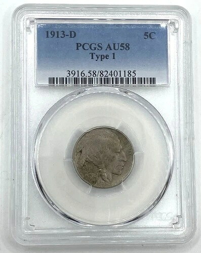 1913年 - D バッファローニッケル 5C タイプ1 PCGS AU 58