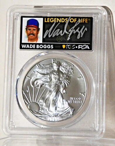 2021年 (P) エマージェンシー シルバー イーグル PCGS MS70 FS レジェンド オブ ライフ ウェイド・ボッグス サイン入り