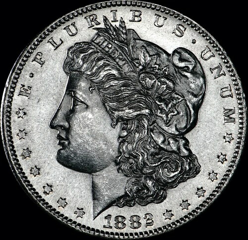 1882-S モルガン銀貨 UNC、明るい白、美しい頬と胸、写真の通り 472