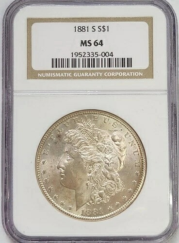 1881-S モルガン銀貨、NGC MS64