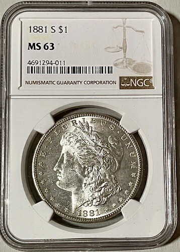 1881-S MS63 モルガン銀貨 NGC ミントステート 63 * プルーフのような外観