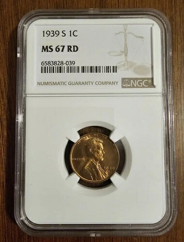 ゴージャスなレッド 1939-S リンカーン ウィート セント MS-67 RD NGC 認定