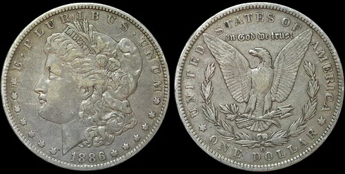1886年 O モルガン・ダラー、極めて良好な状態、銀貨、日付不明 C6114