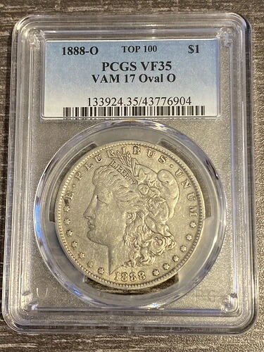 AVC- 1888-O VAM-17 「オーバル O」 モーガン ドル トップ 100 PCGS VF35