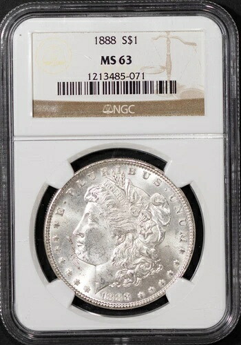 1888年 1ドル モルガン銀貨 MS 63 NGC # 1213485-071 + ボーナス