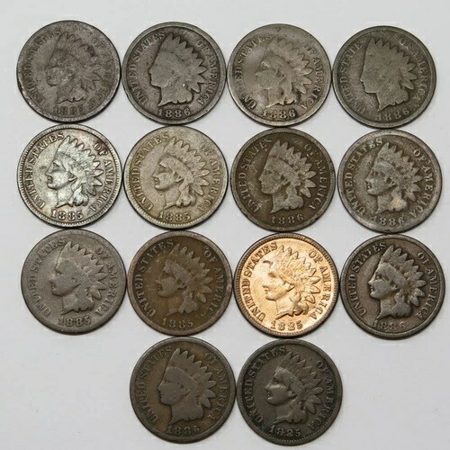 1885年製7枚、1886年製T1型3枚、1886年製T2型4枚 インディアンヘッドセント IHC 1セント 28883