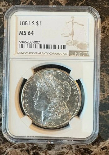 1881 S モルガン銀貨 MS 64 NGC 90% 銀 サンフランシスコ