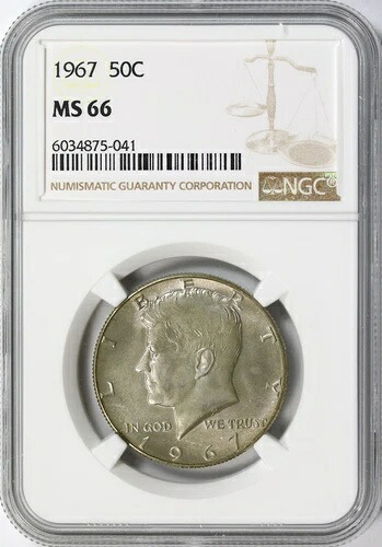 1967年 ケネディ銀貨 ハーフドル 50セント NGC MS66 スチールグレートーン