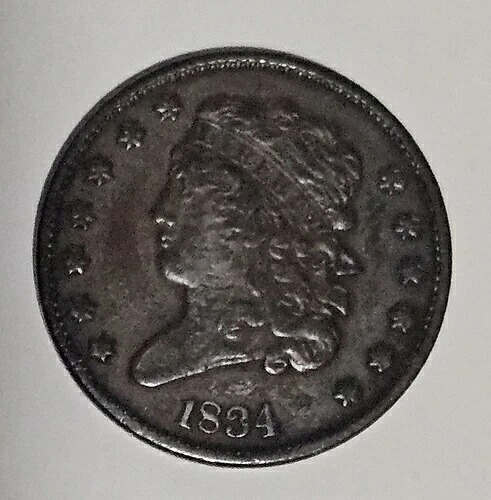 1834年 クラシックヘッド ハーフセント - 米国 1/2セント 銅ペニーコイン 42,900円