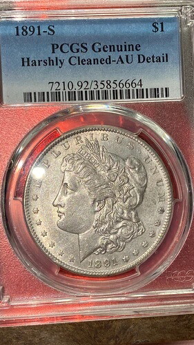1891-S 1ドル モルガン銀貨 PCGS AU55 クリーニング済み