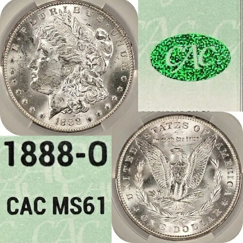 1888年 O モーガン シルバー ドル $1 CAC MS61 グレード スラブ プレミアム CAC 90% シルバー