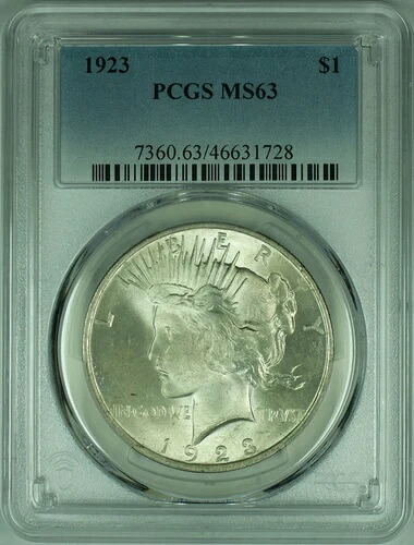 1923年 ピースシルバードル S$1 コイン PCGS MS-63 ベターコイン (37H)