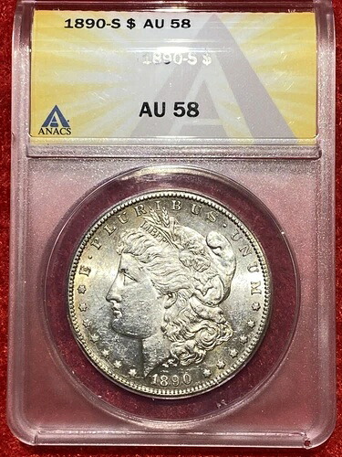 1890-S モルガン銀貨 ANACS AU58