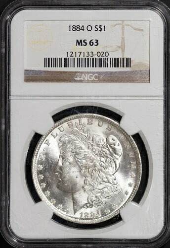 1884-O 1ドル銀貨 モルガン・ダラー MS 63 NGC # 1217133-020 + ボーナス