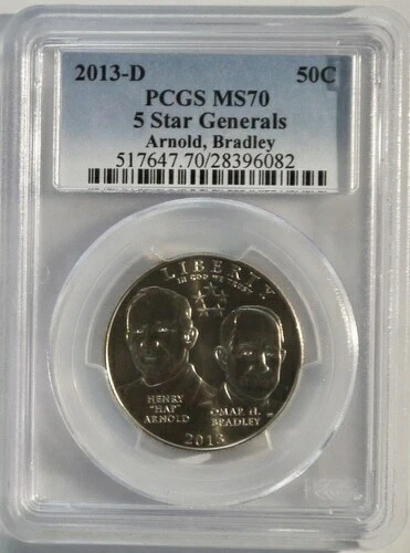 2013-D 5スタージェネラルズ アーノルド・ブラッドリー記念ハーフダラー PCGS MS70