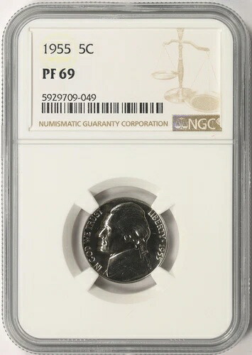 1955年 プルーフ 5セント ジェファーソンニッケル NGC PF69