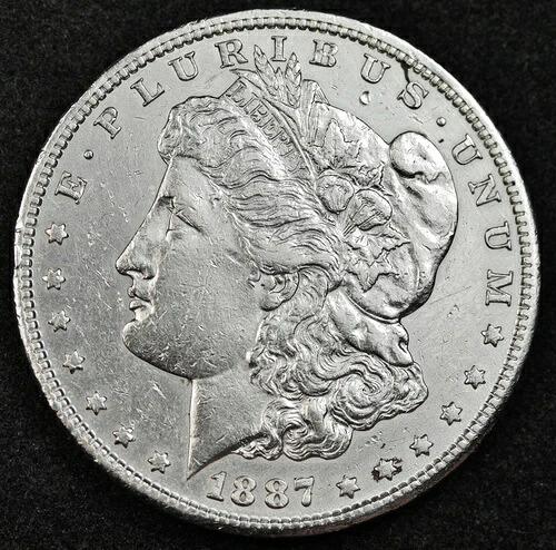 1887年頃のモルガン銀貨。AU（在庫A）